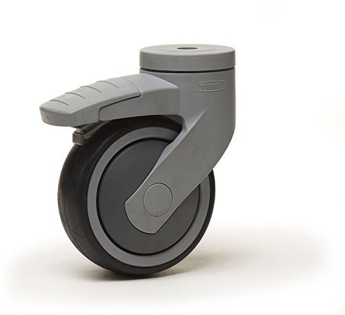 Roulette chape NYLON à oeil pivotante à frein diamètre 125 mm roue PVC GRIS non-marquant - 80 Kg