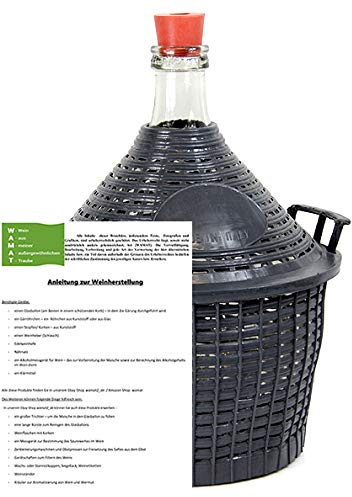 AMBROSIO Weinballon mit Kunststoffkorb + Gummistopfen + Anleitung zur Weinherstellung Glasflasche Glasballon 15 L