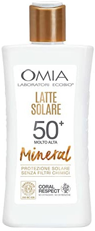 Omia, Latte Solare Mineral SPF50+ Viso e Corpo, Protezione Solare Molto Alta, Per Pelli Molto Chiare e Sensibili al Sole, Con Filtro Minerale e Ingredienti di Origine Naturale, Flacone da 200 ml