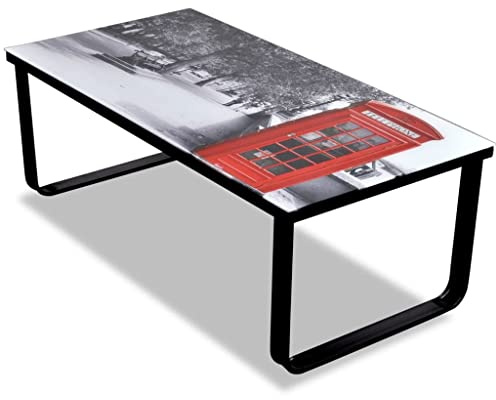vidaXL Table Basse avec Impression de Cabine téléphonique Dessus Verre