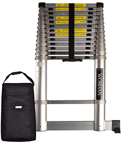 WORHAN SCALA 4,4 m CON ANELLI IN ALLUMINIO TELESCOPICA CAVALLETO ESTENSIBILE ALLUMIN CON STABILIZZATORI 1AK4.4+bag