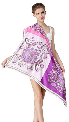 Seiden-Tuch fuer Damen mit Muster Elegantes Accessoire Lila