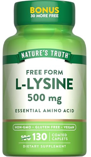 Nature's Truth L-lisina 500 mg | 130 cápsulas recubiertas | Forma libre | Aminoácido esencial | Suplemento vegano, sin OMG y sin gluten