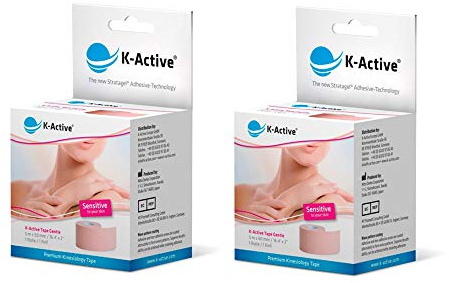 K-Active Kinesiologie Tape GENTLE mit STRATAGEL® Klebertechnologie für empfindliche Haut, 50 mm x 5 m, 2 Rollen
