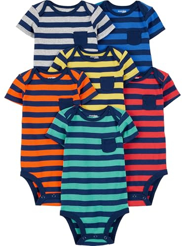 Simple Joys by Carter's Body de Manga Corta Bebé Niño, Pack de 6, Bloque de Color/Raya de Rugby, 0-3 meses