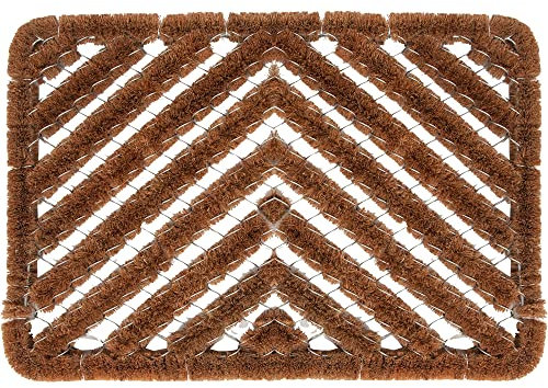 FOOTMATTERS Ninamar Natural Coir Herringbone Door Mat - 24 x 16 inch