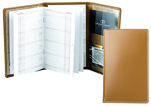 DELMON VARONE - Personalisierbarer Taschenkalender 2026 3-teilig Cambridge Top Grain Leder-Hülle braun - Organizer Terminplaner (1 Monat 1 Seite) - Termin-Kalender Monatsübersicht, Adressenheft