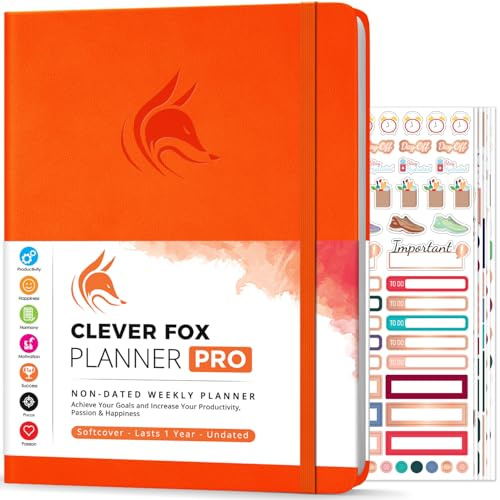 Clever Fox Planner PRO – Weekly & Monthly Life Planner to Increase Productivity, Time Management and Hit Your Goals, 21.5x28cm (Orange)
