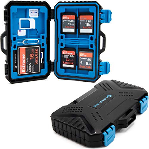 Lens-Aid Speicherkarten-Schutzbox für SD, CF, Micro SD, TF, SIM-Karten, Aufbewahrungsbox für bis zu 28 Karten, spritzwassergeschützte und stoßfeste Hülle