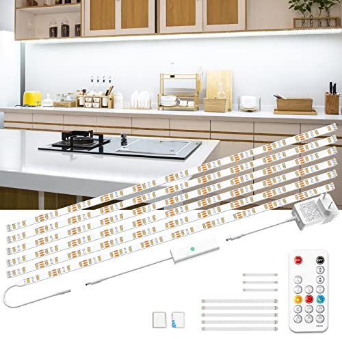 WOBSION Luce Led Sottopensile Cucina con RF Telecomando Dimmerabile,3M Bianco Freddo Flessibile Autoadesiva Striscia di 6X50cm,1500LM,6000K Light per Scale,Armadio,Soggiorno