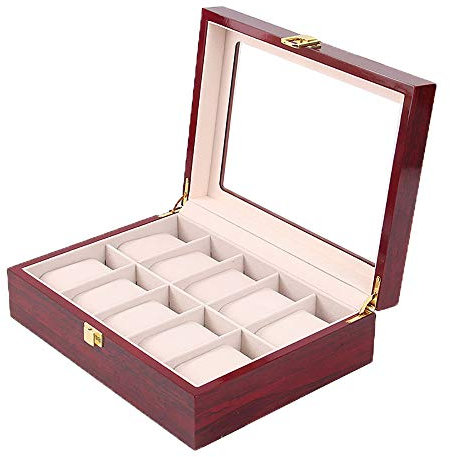 LJJ Edle Uhrenbox aus Massiv Holz Uhrenschatulle Uhrenkoffer,10slots