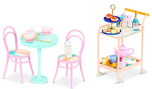 Glitter Girls - GG Teewagen Spielset Puppen - Rollendes Teewagen-Spielset - Tisch & Stühle Möbel, Teekanne, Party Play Food - 36 cm Puppen-Zubehör - Spielzeug für Kinder ab 3 Jahren