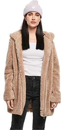 URBAN CLASSICS Giacca per Donna in Sherpa con Cappuccio, Cappotto Lungo dal Taglio Oversize, Chiusura a Zip, Diversi Colori Disponibili, Taglie XS - 5XL