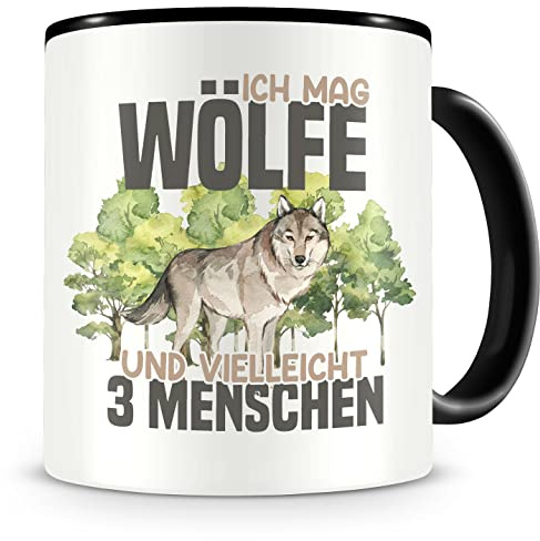 Samunshi® Wolf Tasse mit Spruch Ich mag Wölfe Geschenk für Wolf Fans Kaffeetasse Lustige Tassen zum Geburtstag schwarz Keramik 300ml
