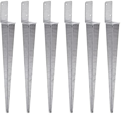 TRIBECCO 6 soportes universales para postes, para clavar, L, galvanizados en caliente, manguito de impacto, manguito de suelo, ancla, acero plateado (6, 70 x 700)