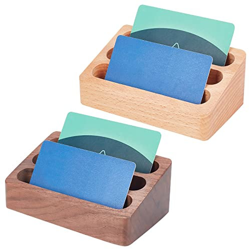 WEBEEDY 2 porta biglietti da visita 3 scomparti per carte da visita in legno supporto per display per biglietti da visita da scrivania per ufficio e casa da tavolo (2 colori)