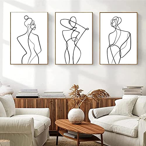 LXTOPN Moderne Wandbilder Poster, Minimalistische Abstrakt Bild Set Line Art Bilder, 3er Poster Set Wandbilder für Schlafzimmer und Wohnzimmer, Ohne Rahmen(Schwarz und Wei-A,30x40cm)