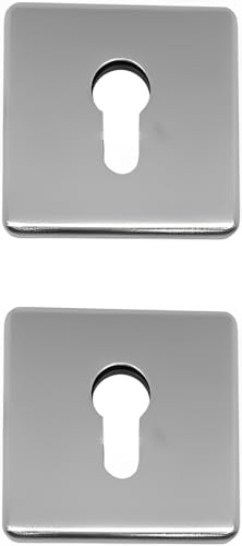 Paire de rosettes avec trou cylindrique compatible avec trou Yale, évents de serrure de porte - Rosettes vendues par paire (carrée, chrome satiné)