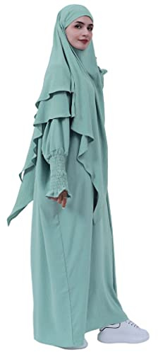 BRONG Gebetskleidung für Frauen 2 Stück Abaya Muslim Damen mit Khimar Hijab Abaya Kleid Lose Langen Ärmeln Maxi Muslimische Kleider Damen mit Jilbab Burka Ganzkörper Kleidung