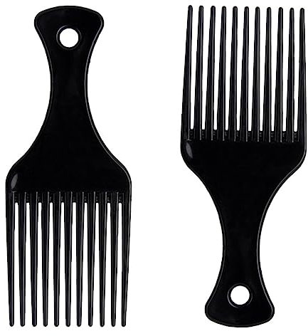 DAZISEN 2 Pcs Afro Hair Comb - Black Plastic Wide Tooth Smooth Afro Pick Comb Detangling Hair Comb for Curly, Wavy, Frizzy Hair for Men and Women