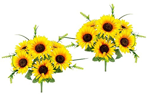 Kunstblumen Sonnenblumen 2er Set 48 cm – Blumenstrauß Deko Bouquet | Leuchtende Sonnenblumensträuße mit Grün – langlebige Tischdeko für Hochzeit, Zuhause, Feiern & saisonale Dekoration