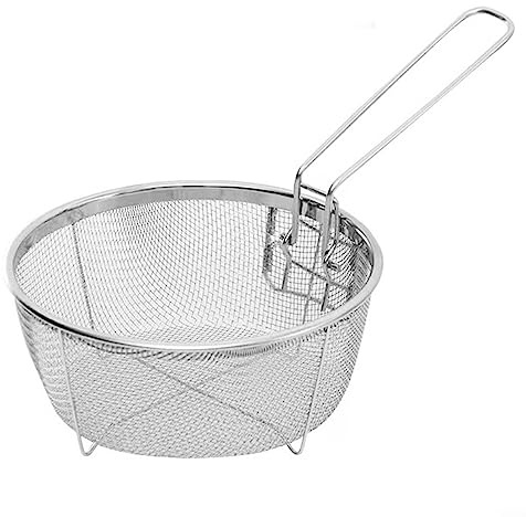 CNANRNANC Premium Edelstahl Tiefer Frittierkorb,Runder Draht Frittierkorb, Abnehmbarer Griff,Runder Draht Design, einfach zu reinigen, ausgezeichnet zum Braten