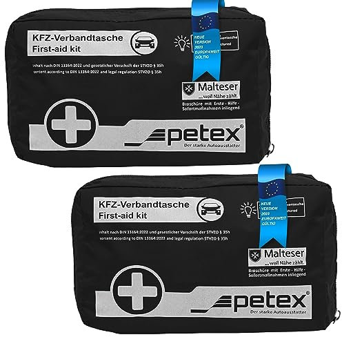 PETEX Verbandtasche 2er Set, Inhalt nach DIN 13164:2022, schwarz