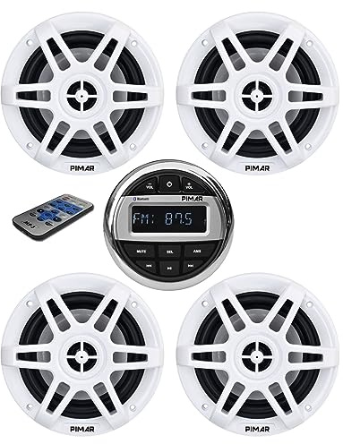 PIMAR Kit stereo con casse bianche150 WATT + telecomando presa usb radio bluetooth accessori barca gommone nautica (KIT STEREO CON 4 CASSE)