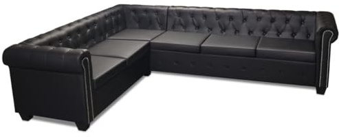 SKM Chesterfield Ecksofa 6-Sitzer Kunstleder Schwarz, Weight: 75 kg, 243617