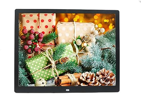 Digitaler Fotorahmen, 15-Zoll-Display, USB- und SD-Kartensteckplätze und Fernbedienung, Unterstützung for Fotos, Musik, Videos (Color : Black)