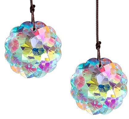 Set mit 2 Sonnenfängern aus Kristall in AB-Farbe, Stechapfel-Anhänger, Regenbogen-Feng-Shui-Hängeprisma (45 mm)