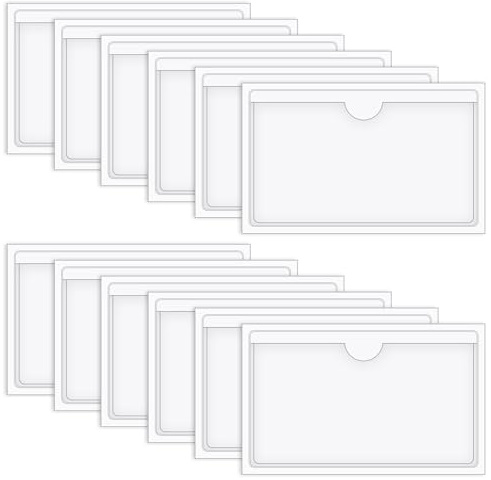 Vicloon Self Adhesive Pocket, 12pcs Adhesive Plastic Card Sleeves, 6 * 10cm Self-Adhesive Business Card Pockets Open Side Business Card Pocket for Organizing and Protecting Your Index Cards A-1