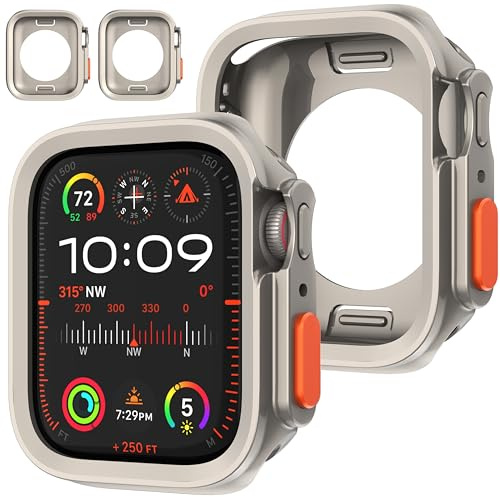 Diruite 2 Stück Schutzhülle für Apple Watch SE 3/2/1 /Series 6 5 4 44mm/Series 9/8/7 45mm Hülle,Ultradünne Soft TPU Stoßfestes Case [Ohne Bildschirm], Titanstahl&Titanstahl,44mm/45mm