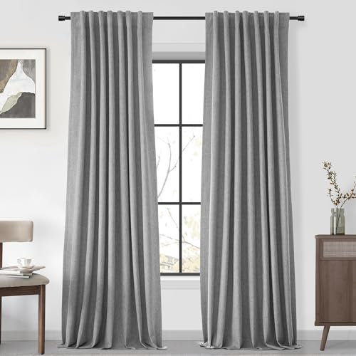 UHITECH Leinenvorhänge, blickdicht, Plissee, moderne Bauernhaus-Vorhänge, Verdunkelungsvorhang für Schlafzimmer, Fenster, 250 cm lang, 2 Paneele Set (Grau, 132 x 250 cm)