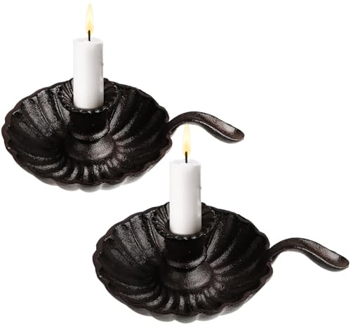 Bolifish 2Pcs Vintage Cast Iron Candle Holder with Handle, Tapered Candlestick Holders, Candle Stand for Home Wedding Party Decoration