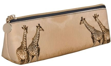 HAHAFU Federmäppchen mit zwei Giraffen, die auf dem Barren laufen, niedliches Federmäppchen für Mädchen und Jungen, bedrucktes Leder, Schreibwaren-Organizer, Box, Schule, Bürobedarf, weiß,