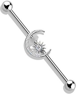 beyoutifulthings Industrial-Piercing Gold Silber Roségold Halb-Mond Stern Clear Industrial-Barbell Industrial-Bar Chirurgenstahl Stab-länge 38-mm