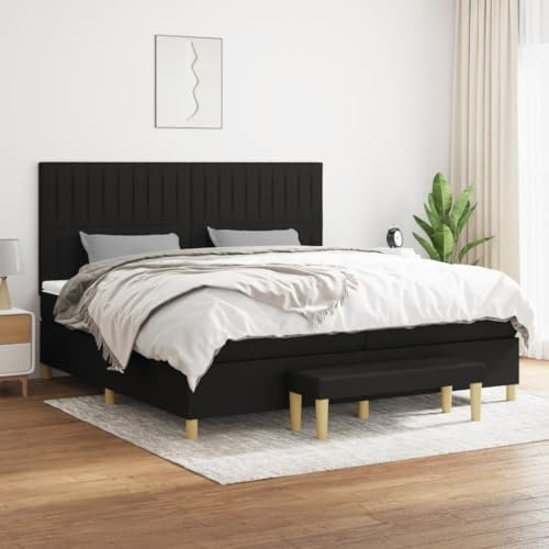 Homgoday Boxspringbett mit Matratze Polsterbett Doppelbett Einzelbett Gästebett Bett mit Lattenrost & Bettbank Bettgestell mit Kopfteil (Vertikale Streifen) Schwarz 200x200 cm Stoff