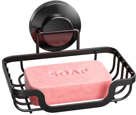 TAILI Soap Dish for Shower, Max Hold 5 KG Suction Soap Holder for Bathroom, Bathtub, Wall Mounted, Waterproof, Drill-Free, Removable Metal Shower Organizer, Stainless Steel Sponge Sink Holder, Black