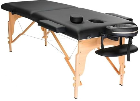 PLUS SANTE Table de Massage Pliante en Bois Aria Noir, Ivoire, Gris, Bleu, Rose, 60 ou 70cm, 2 Plans légère avec Sac de Transport et Accessoires (Noir, Largeur 60 cm)