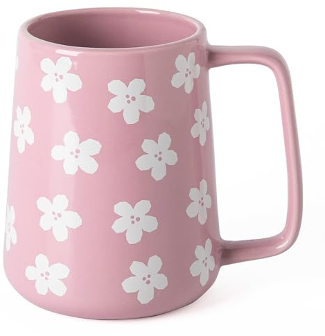 TaoTaojarvie Ceramic Coffee mugs, 24 oz, Extra Large Mugs, Big Tea Cups, Large Handle, Pottery Mugs,Floral Pattern,Wide Bottom Coffee Mug for Office/Home, Microwave&Dishwasher Safe. (Violet)