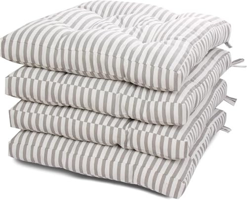 Viste tu hogar Pack 4 Cojines para Silla, 45x45x5 CM, Efecto Tridimensional, Relleno de 100% Poliéster, Ideal para Comedor, Terraza, Sala y Restaurante, Color Rayas Gris, Fabricado en España
