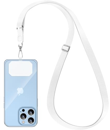 GUMO-LONG Mobiltelefonband universal, kedja för upphängning, mobiltelefonsladd för upphängning, kompatibel med alla smartphones, mobiltelefonband kan kombineras med alla fodral – vit
