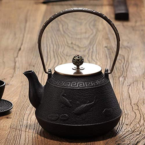 IUokLU Japanisches Teeservice mit Fisch- und Eisentopfgriff Haushaltstopf Eisentopfset Eisentopfset Retro schwere Teekanne aus Gusseisen einfacher Alter,