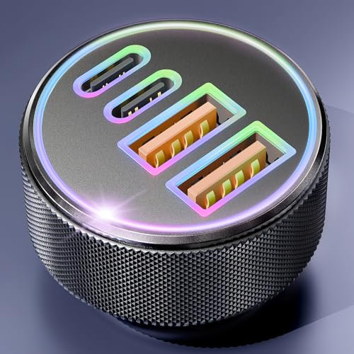 90W Cargador Coche Carga Rapida, 12V USB C Mechero Coche Cargador 4-Puerto PD&QC 3.0 Tipo-C Adaptador Plug para iPhone 17/Air/16/16e/15/14/13/Pro MAX, iPad, Samsung Galaxy S25/S24, Pixel 9/8, MacBook