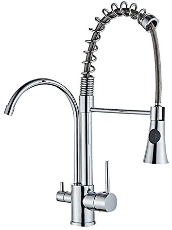 Rubinetto da Cucina a Molla con Montaggio su Piattaforma con spruzzatore a Discesa, depuratore d'Acqua Rubinetto per lavello da Cucina Estraibile Tre in Uno, Miscelatore monocomando in Ottone,