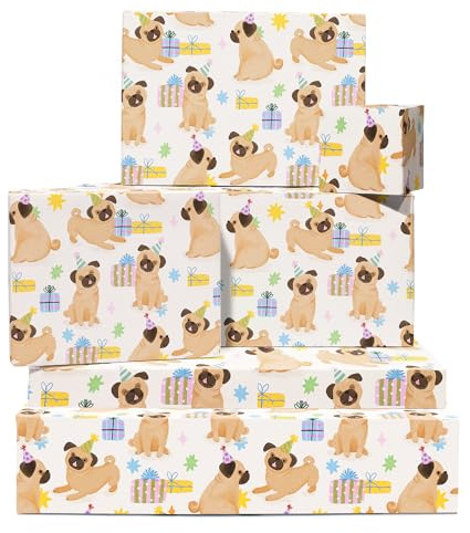 Central 23 Mops Presentpapper - 6 Ark Presentpapper För Män, Kvinnor, Mamma, Pappa, Hårig, Hundälskare - Återvinningsbar - 70 x 50 cm