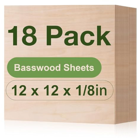 ROBOTIME 18 Pièces Tilleul Placages en Contreplaqué, 305x305x3mm, Planche Bois Brut, Panneau Feuille Découpe Laser, Idéal Pour Peinture, Pyrogravure, Bricolage Fabrication De Maquettes