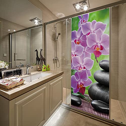 Türposter PVC 3D Türaufkleber Lila Orchidee Türfolie Türtapete Art Home Dekoration Tapetentür Wasserdichtes Selbstklebend DIY Türbild B77 x H200cm
