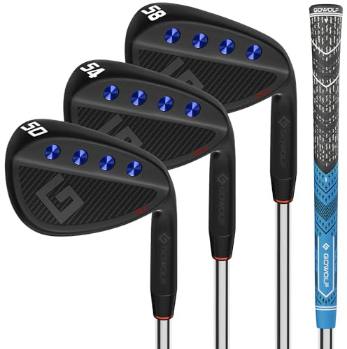 Gowolf Golf Wedges 50, 54, 58 Sets for Men, Premium Forged Full Face Golf Wedges Right Hand, Golf Gap Wedges Sand Wedge Lob Wedge, Golf Clubs CNC Milled Face for More Spin - Great Golf Gifts (Black)